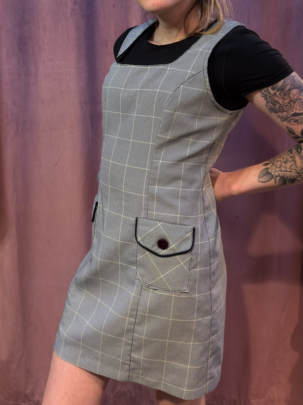 Vintage 90s Wrapper Plaid Gingham Mini Dress Clueless Preppy 3/4